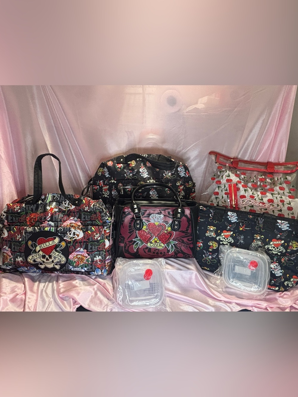 5 piece ED Hardy collection of bags. NWT